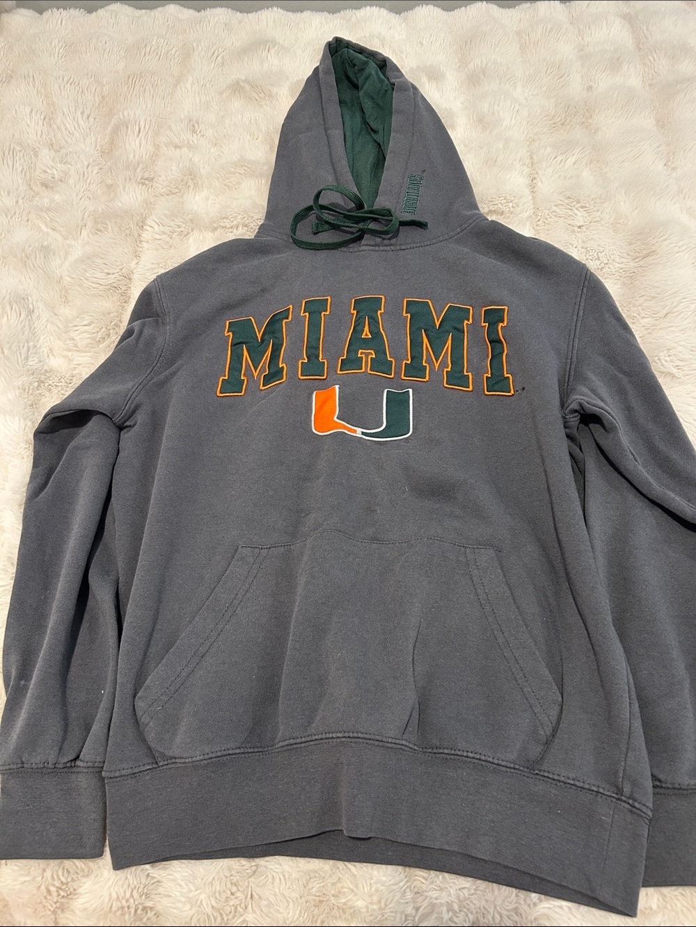 miami Gray Pullover Hoodie with Green and Orange Logo Accents